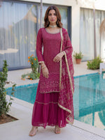 Thumbnail for Lehenga Mart Designer Sharara Suit With Kurta Sharara Dupatta For Women-Pink - Dista