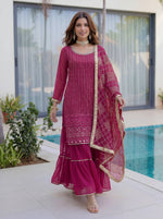 Thumbnail for Lehenga Mart Designer Sharara Suit With Kurta Sharara Dupatta For Women-Pink - Dista