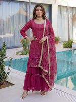 Thumbnail for Lehenga Mart Designer Sharara Suit With Kurta Sharara Dupatta For Women-Pink - Dista