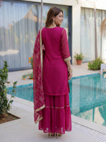 Thumbnail for Lehenga Mart Designer Sharara Suit With Kurta Sharara Dupatta For Women-Pink - Dista