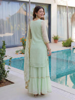 Thumbnail for Lehenga Mart Designer Sharara Suit With Kurta Sharara Dupatta For Women-Pista - Dista