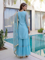 Thumbnail for Lehenga Mart Designer Sharara Suit With Kurta Sharara Dupatta For Women-Sky Blue - Dista