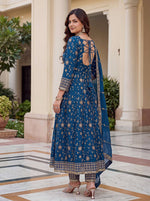 Thumbnail for Lehenga Mart Designer Anarkali Suit With Kurta Pant Dupatta For Women-Teal Blue - Dista