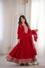 Thumbnail for Teeya Creation Maroon Color Vichitra Silk Embroidery Work Party Wear Long Gown - Distacart