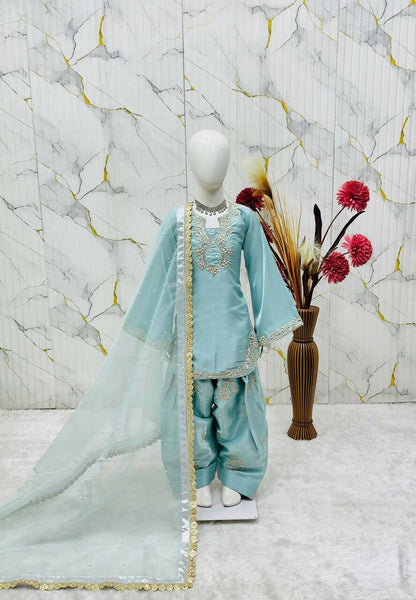 Teeya Creation New Kids Latest Trendy Kurta Palazzo Set-Blue - Dista