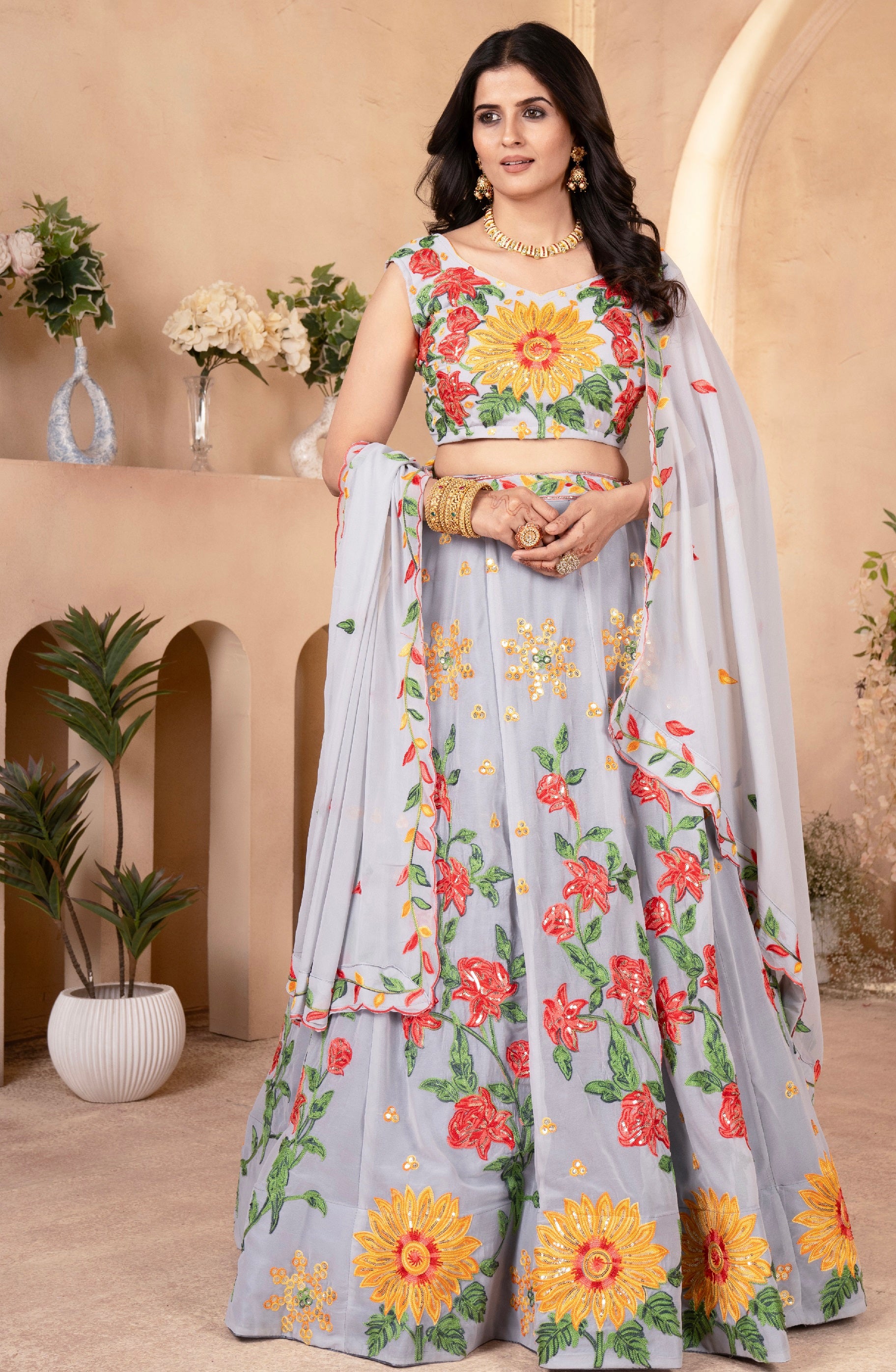 Lehenga Mart Designer Wedding Lehenga Choli For Women - Grey - Distacart