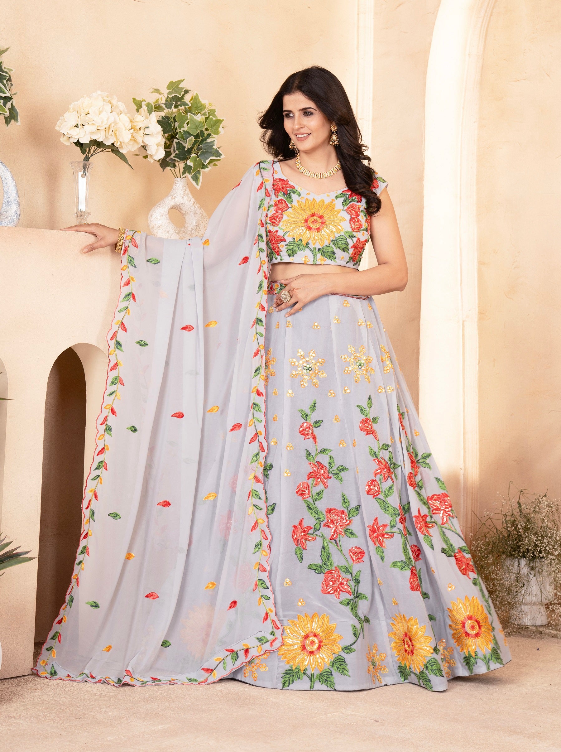 Lehenga Mart Designer Wedding Lehenga Choli For Women - Grey - Distacart