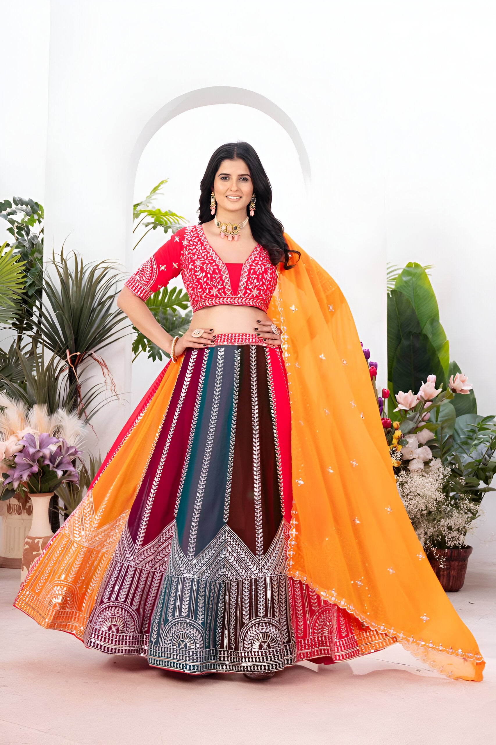 Lehenga Mart Multicolor Georgette Desigenr Wedding Lehnega Choli