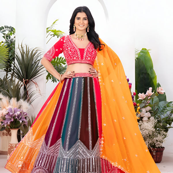 Lehenga Mart Multicolor Georgette Desigenr Wedding Lehnega Choli