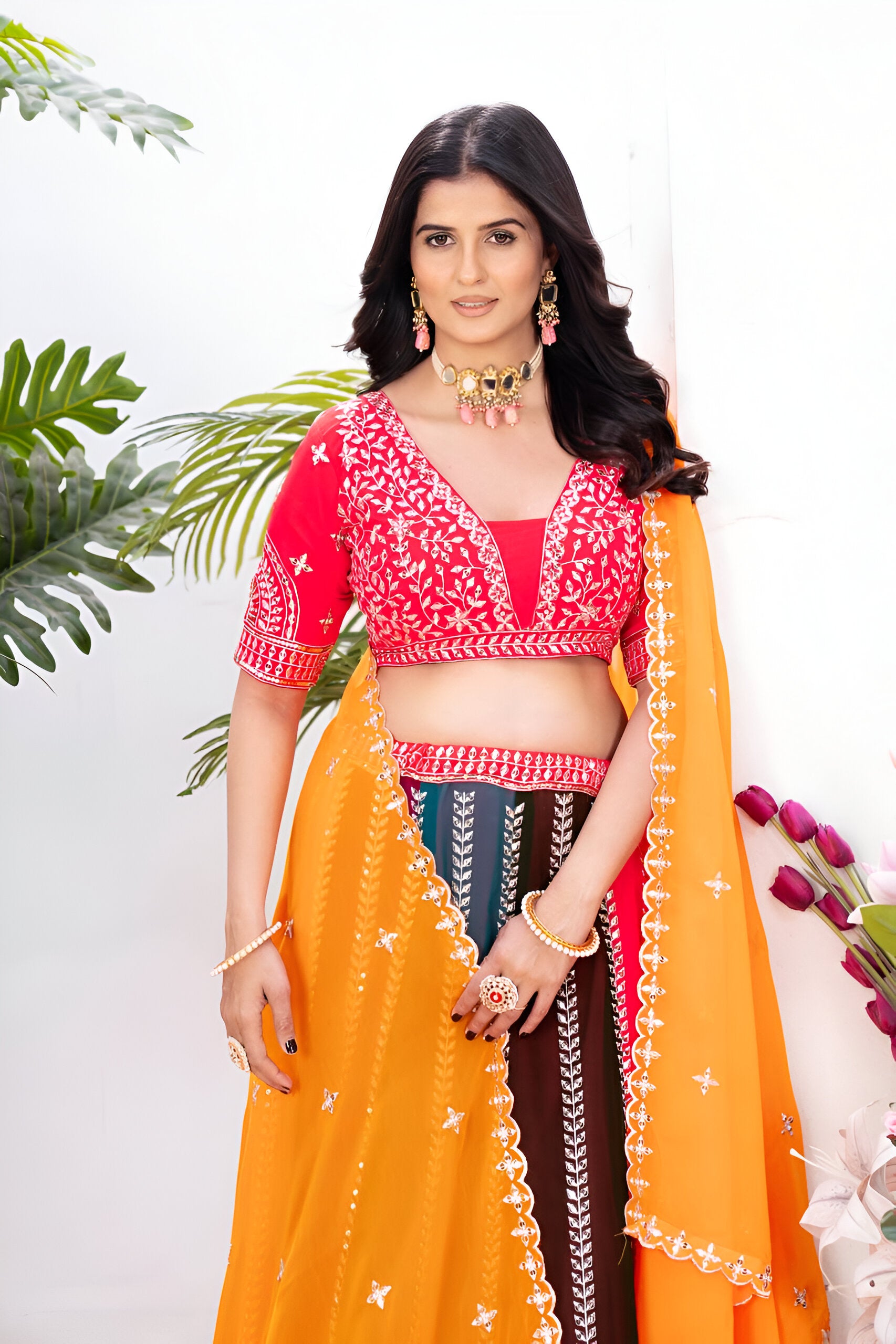 Lehenga Mart Multicolor Georgette Desigenr Wedding Lehnega Choli - Distacart