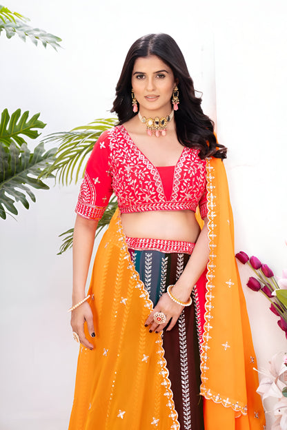 Lehenga Mart Multicolor Georgette Desigenr Wedding Lehnega Choli - Distacart