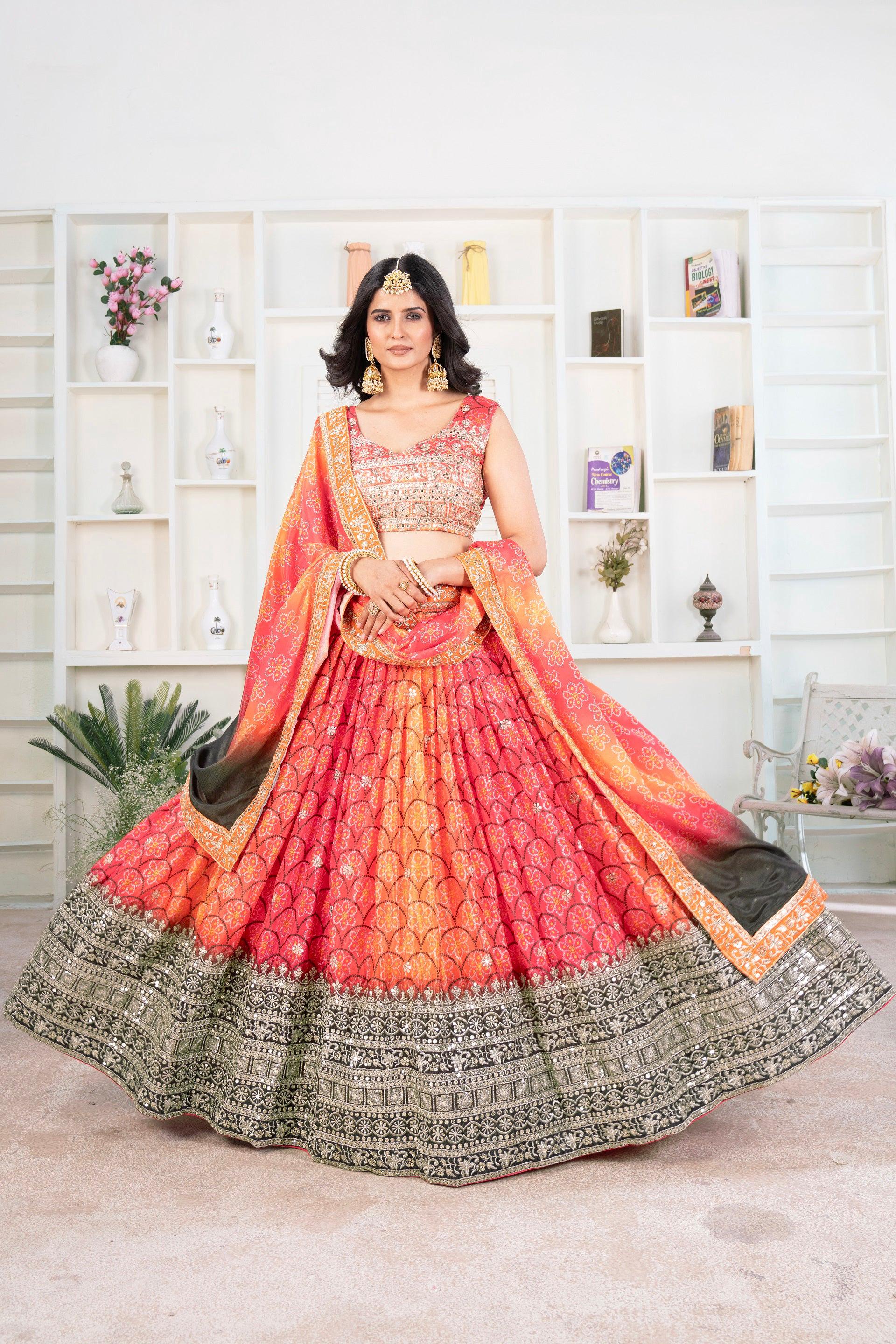 Lehenga Mart Designer Wedding Lehenga Choli For Women - Orange - Distacart