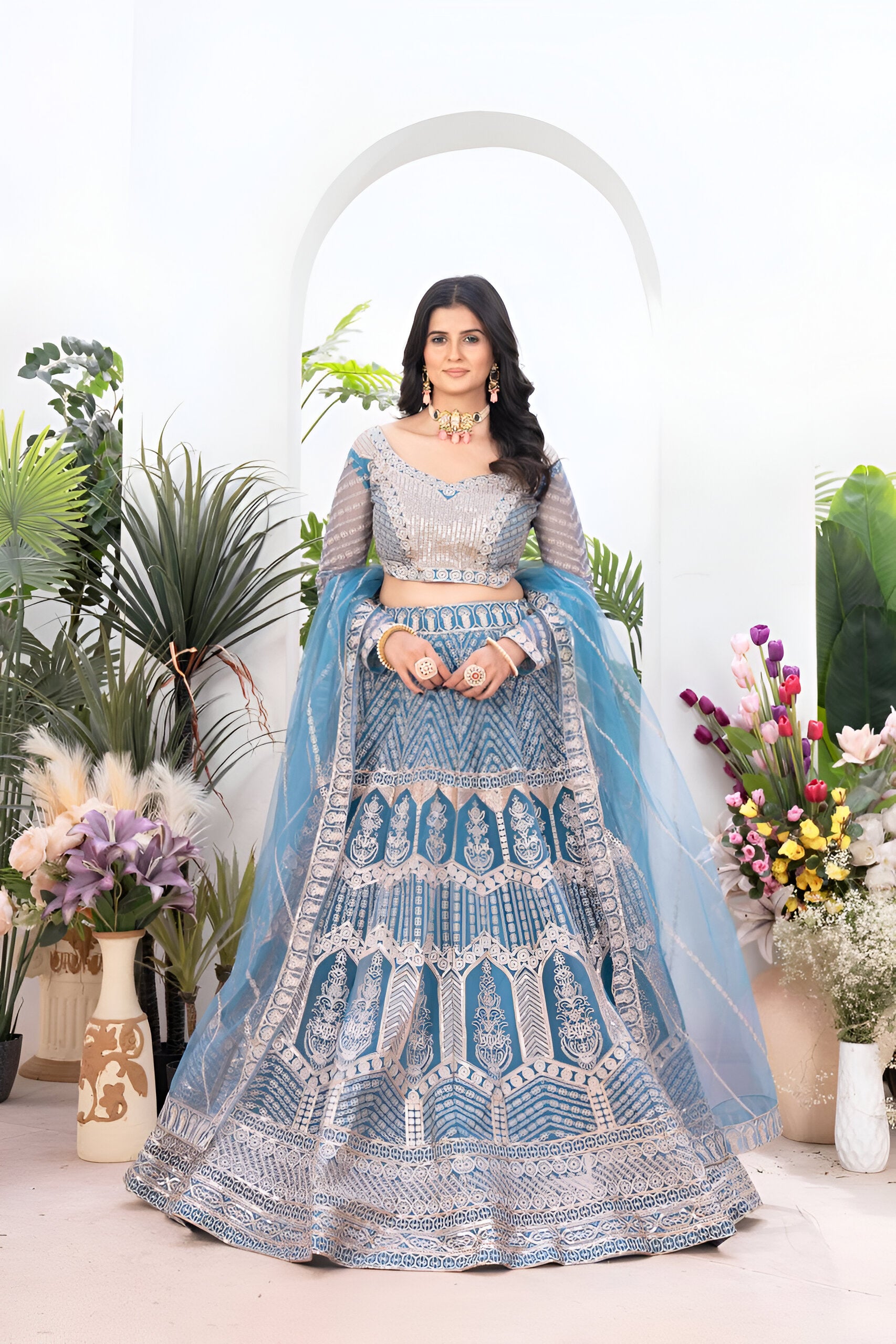 Lehenga Mart Designer Wedding Lehenga Choli For Women - Sky Blue - Distacart