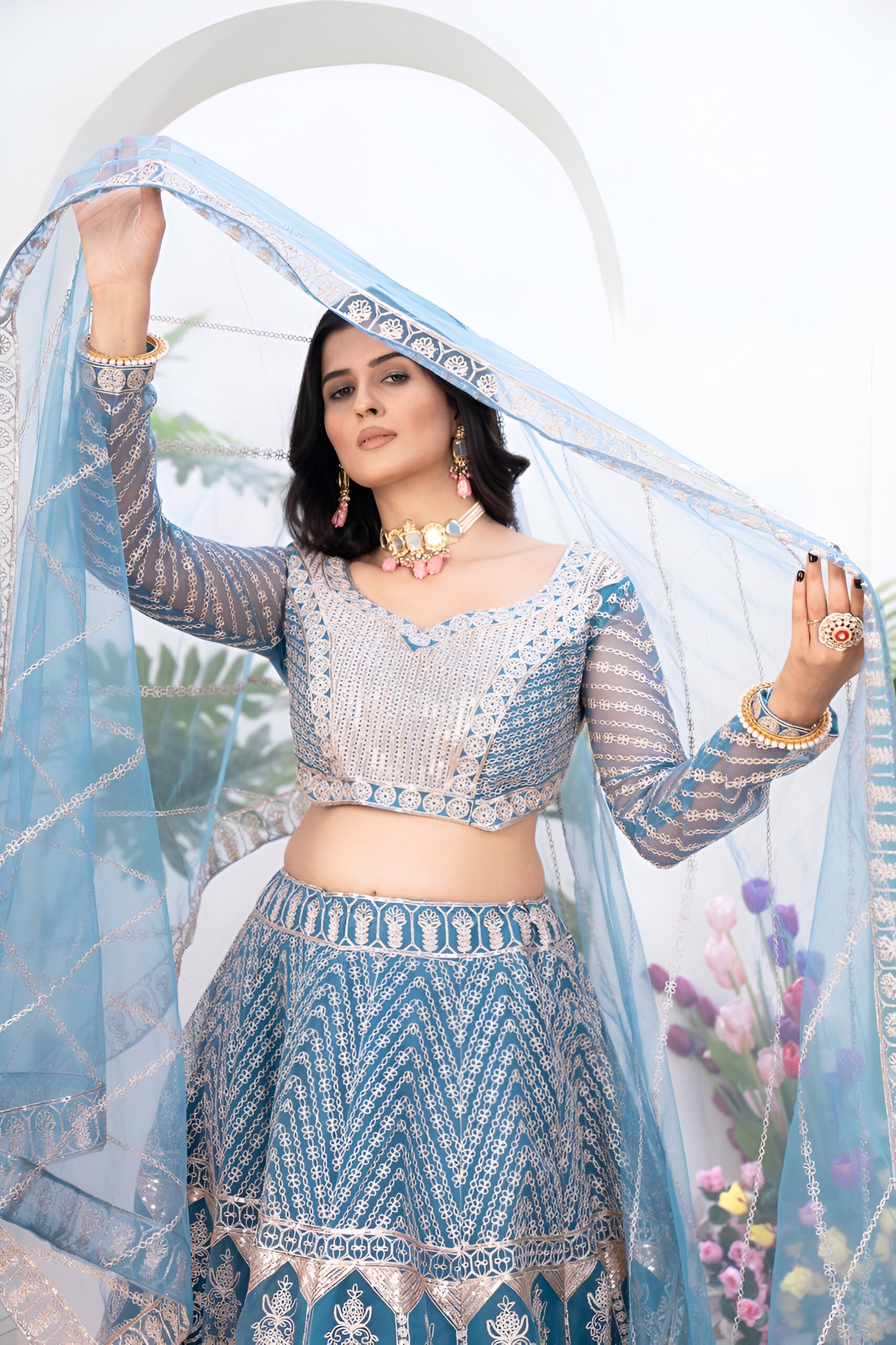 Lehenga Mart Designer Wedding Lehenga Choli For Women - Sky Blue - Distacart
