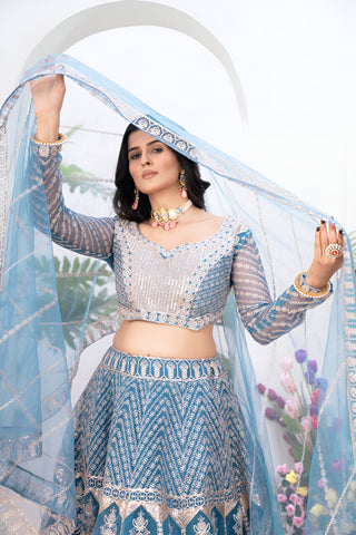 Lehenga Mart Designer Wedding Lehenga Choli For Women - Sky Blue - Distacart