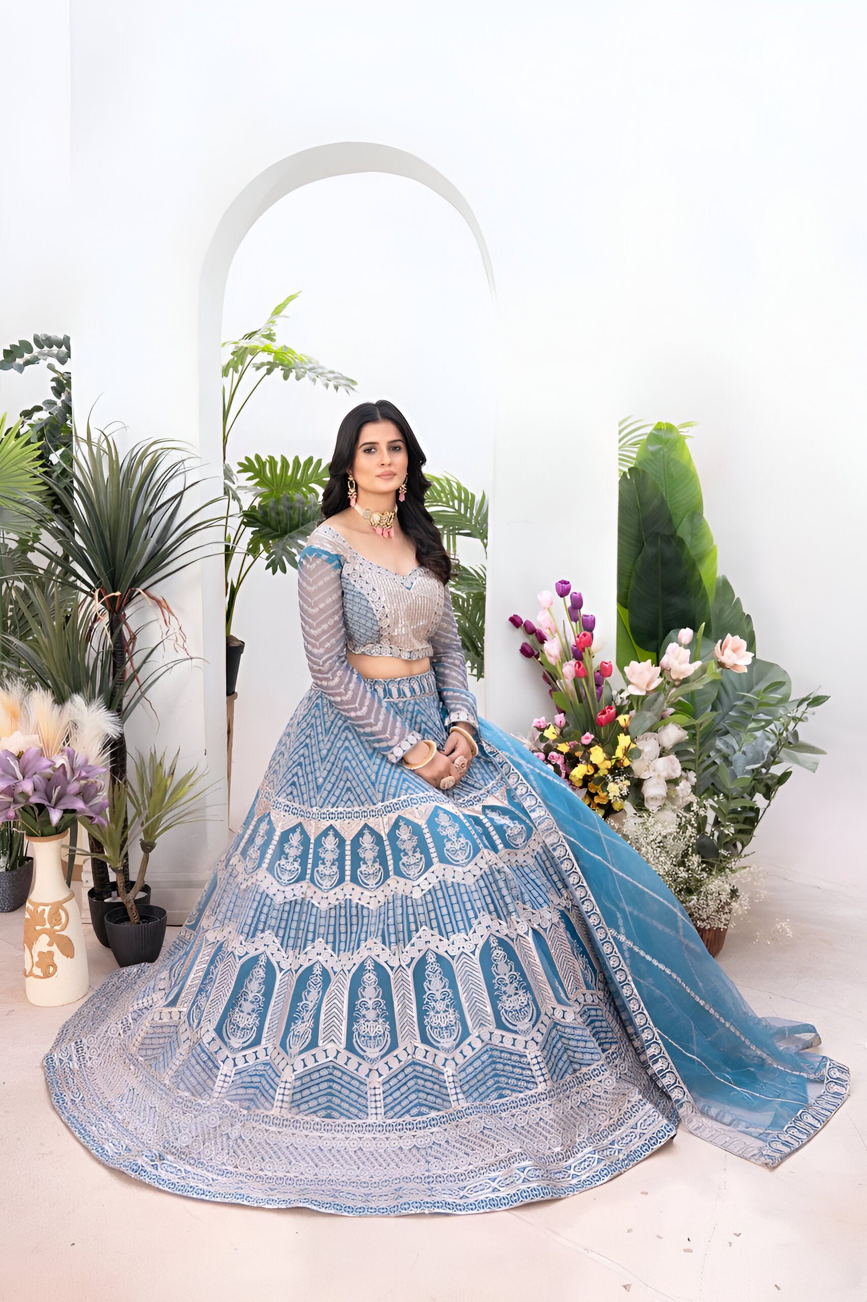 Lehenga Mart Designer Wedding Lehenga Choli For Women - Sky Blue - Distacart