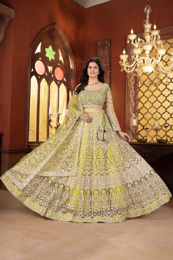 Lehenga Mart Designer Wedding Lehenga Choli For Women - Parrot Green - Distacart