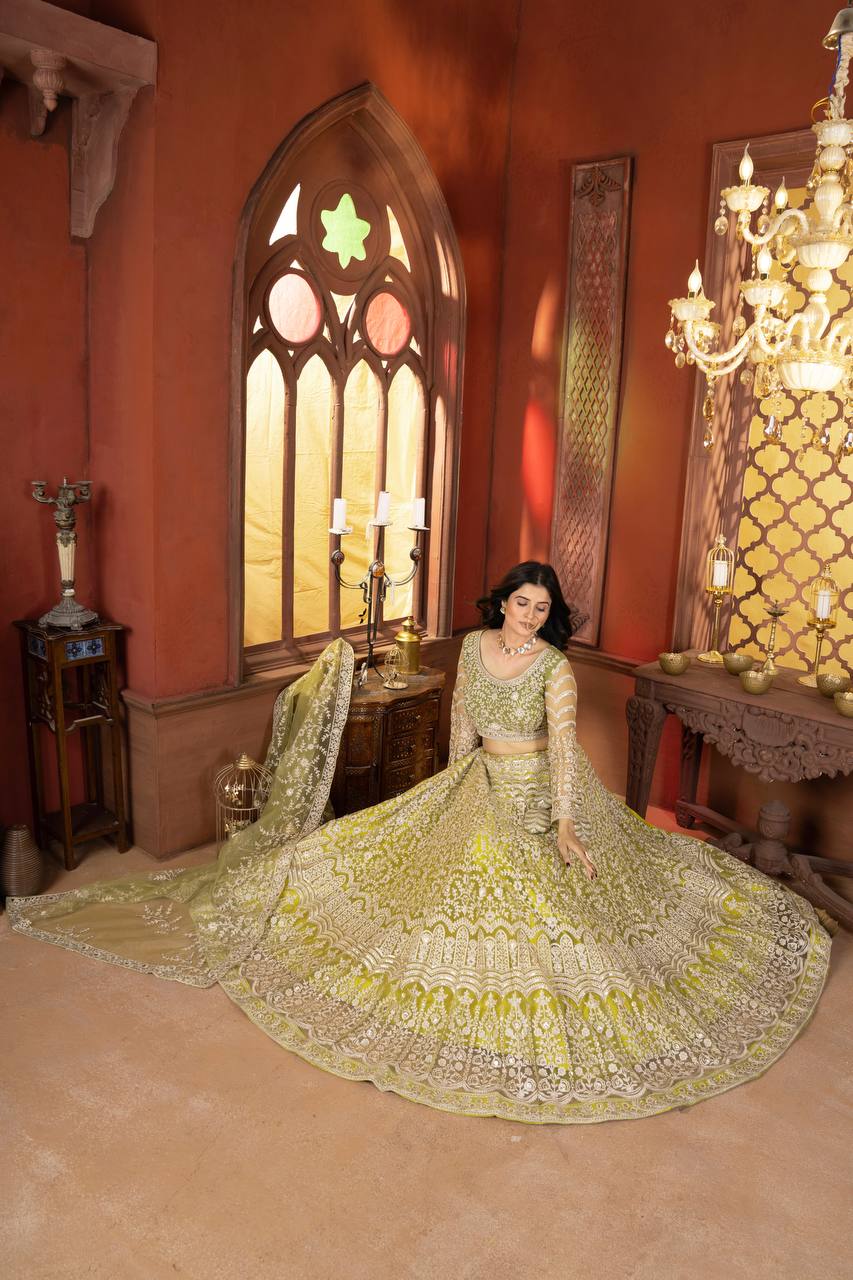 Lehenga Mart Designer Wedding Lehenga Choli For Women - Parrot Green - Distacart