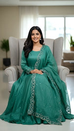 Thumbnail for Lehenga Mart Premium Readymade Gown With Dupatta Set For Women-Bottle Green - Distacart