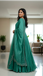 Thumbnail for Lehenga Mart Premium Readymade Gown With Dupatta Set For Women-Bottle Green - Distacart