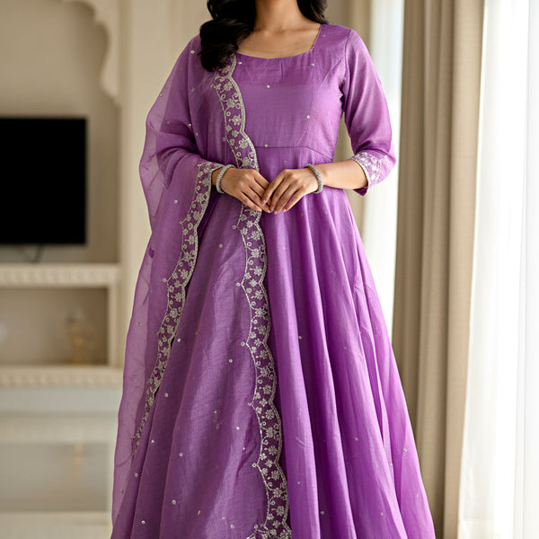 Lehenga Mart Premium Readymade Gown With Dupatta Set For Women-Lavender - Distacart