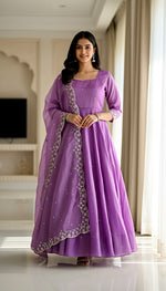 Thumbnail for Lehenga Mart Premium Readymade Gown With Dupatta Set For Women-Lavender - Distacart
