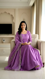 Thumbnail for Lehenga Mart Premium Readymade Gown With Dupatta Set For Women-Lavender - Distacart