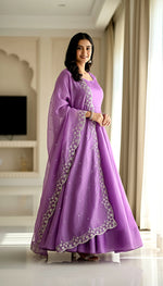 Thumbnail for Lehenga Mart Premium Readymade Gown With Dupatta Set For Women-Lavender - Distacart