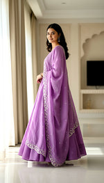 Thumbnail for Lehenga Mart Premium Readymade Gown With Dupatta Set For Women-Lavender - Distacart