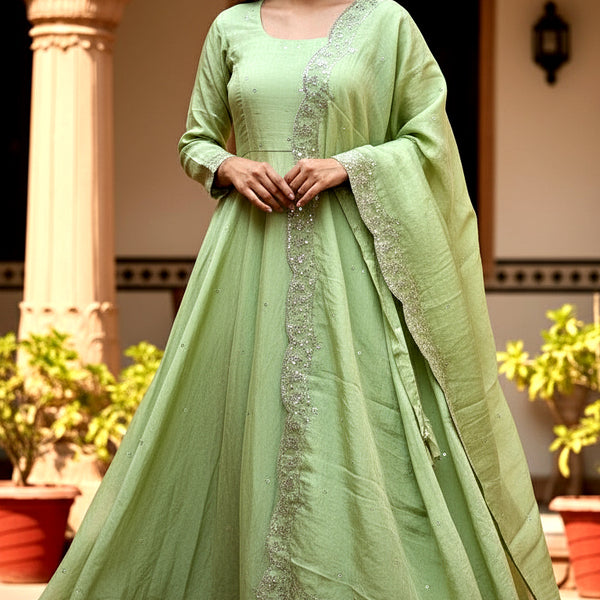 Lehenga Mart Premium Readymade Gown With Dupatta Set For Women-Pista - Distacart