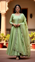 Thumbnail for Lehenga Mart Premium Readymade Gown With Dupatta Set For Women-Pista - Distacart