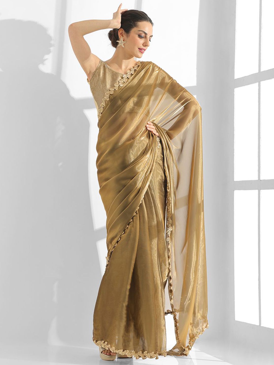 Mitera Sequinned Pure Chiffon Saree - Distacart