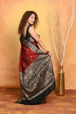 Very Much Indian Modal Silk Ajrakh Handblock Printed Natural Dyes With Designer Border Saree - Red - Distacart
