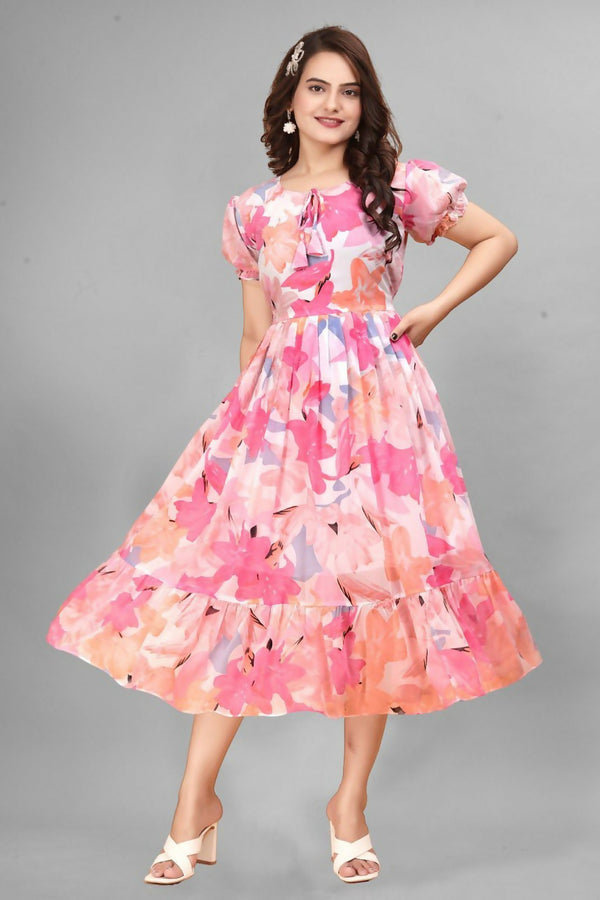 Preksha Creation New Georgette Floral Print Women Pink Gown - Distacart