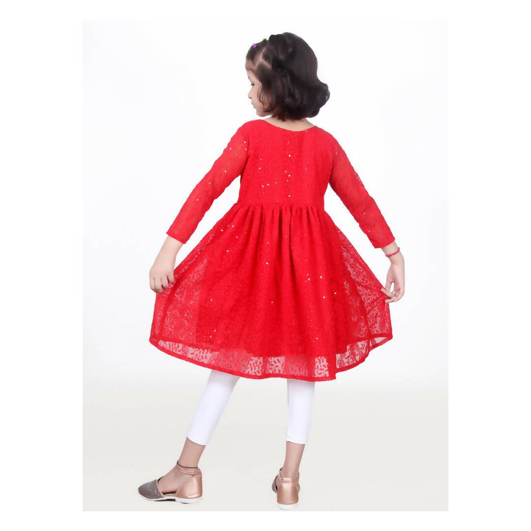 Akarshan viscose Lukhnowi Chikankari Anarkali kurta with Leggings - Red - Distacart