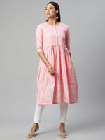 Thumbnail for Ahalyaa Womens Pink Pure Cotton Printed Kurtas - Distacart