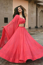 Thumbnail for Jyoti Fashion Gajri Thread Embroidery Georgette Lehenga Choli with Dupatta - Distacart
