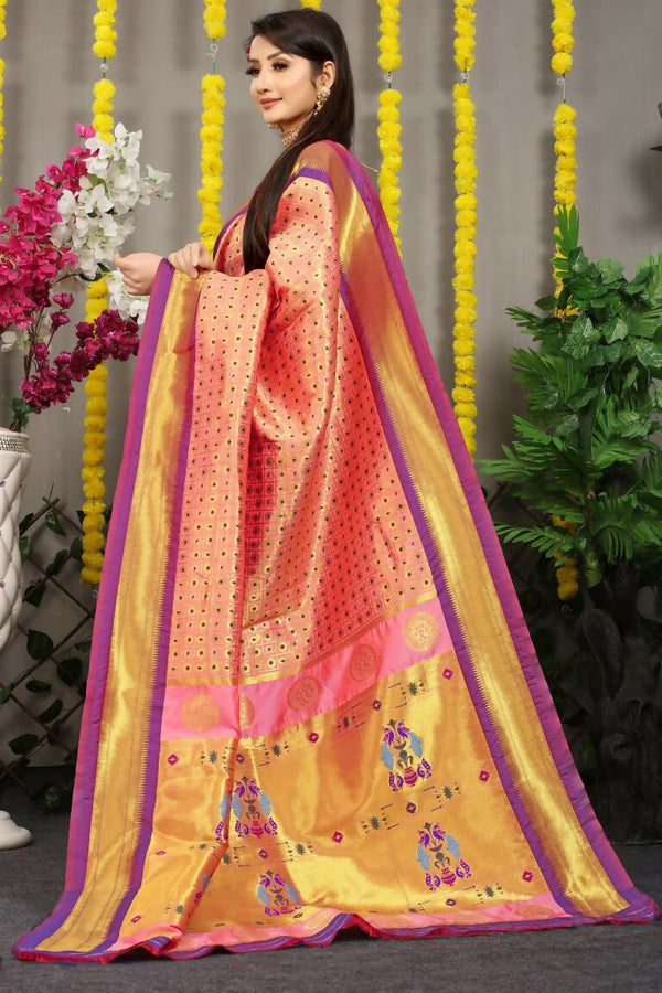 Jyoti Fashion Women's Baby Pink Banarasi Silk Zari Woven Saree with Blouse - Distacart