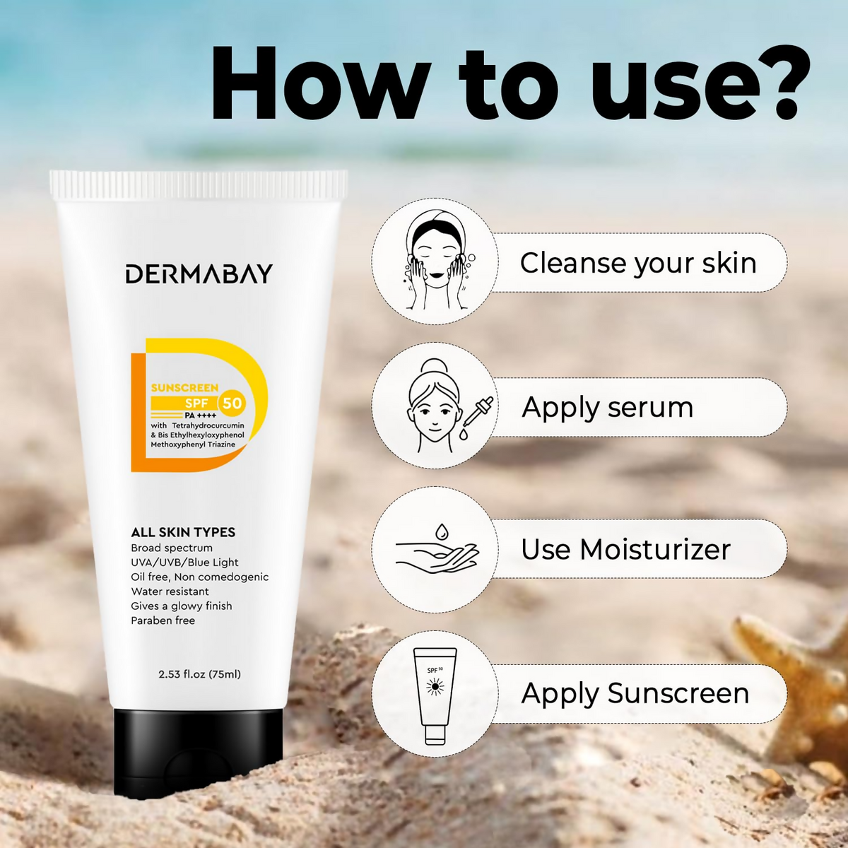 Dermabay Sunscreen SPF 50 PA++++ - Distacart