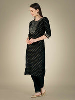 Thumbnail for Jyoti Fashion Women's Black Cotton Magic Slub Embroidery & Sequence work Kurta with Trouser & Dupatta - Distacart