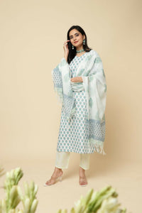Thumbnail for Designer Stylish Skyblue Cotton Blend Stitched Suit With Dupatta - Tanisha - Distacart