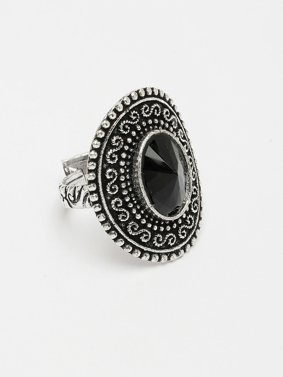 NVR Women's Black Silver-Toned German Silver Adjustable Finger Ring - Distacart