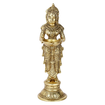 CraftVatika Brass Beautiful Lady Holding Diya Oil Lamp Stand Showpiece - Dista