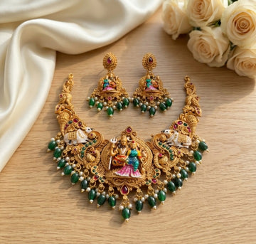 Jewel City Antique Gold South Indian Temple Jewelry Set For Festive Wear - Dista