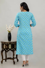 Thumbnail for Alvano Printed Straight Kurta for Women and Girls Rayon (Lightblue) - Distacart