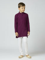 Thumbnail for Joban Fashion Kids Island Full Sleeves Cotton Kurta, Pyjama Set with Sequin work - Wine - Distacart