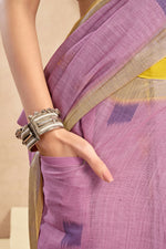 Thumbnail for Vastranavya Onion Pink Digital Printed Linen Ready To Wear Pocket Saree with Unstitched Blouse - Distacart
