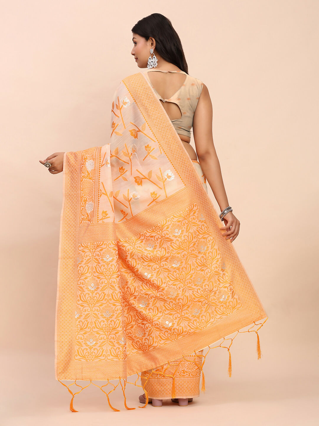 Astita Linen Cotton Orange Saree