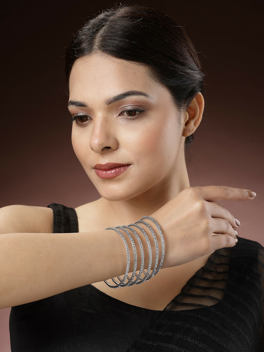 NVR Women's Set of 6 Silver-Toned German Silver Oxidised Bangles - Distacart