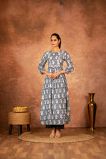 Thumbnail for Joban Fashion Blue Floral Hand Block Printed Cotton Kurta Pant Set - Distacart